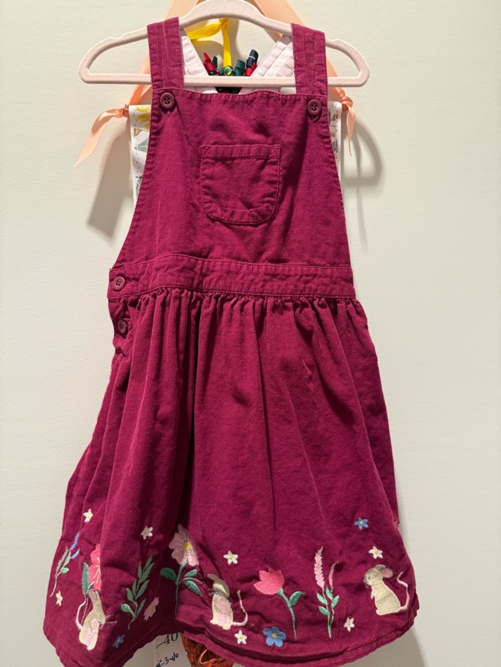 Jojo maman 5/6 Girls' Embroidered Corduroy Pinafore Dress - Berry